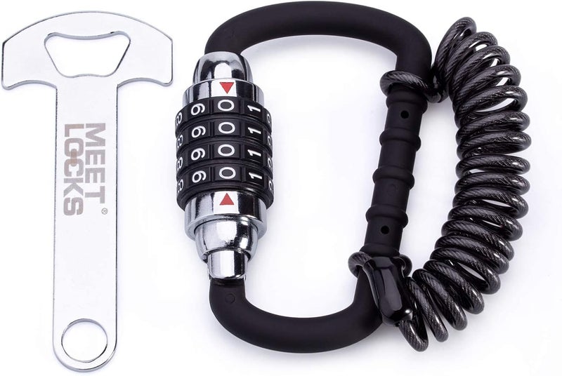 MEETLOCKS Motorcycle Helmet Cable Lock with 4 Digit Combination,Resettable Bike Lock with T Bar,Anti Theft Retractable Luggage Lock - Image 1